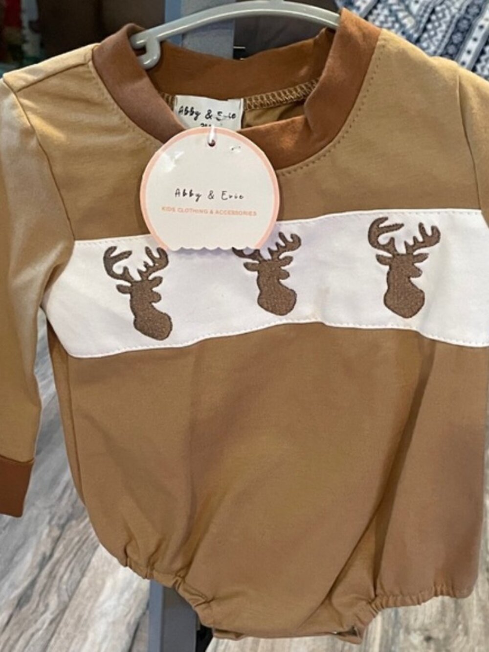 Cute Tan Baby Romper with Deer Motif B2